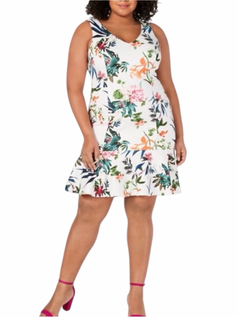 Taylor - Sleeveless V Neck Floral Flared Hem Short Dress Size 14W